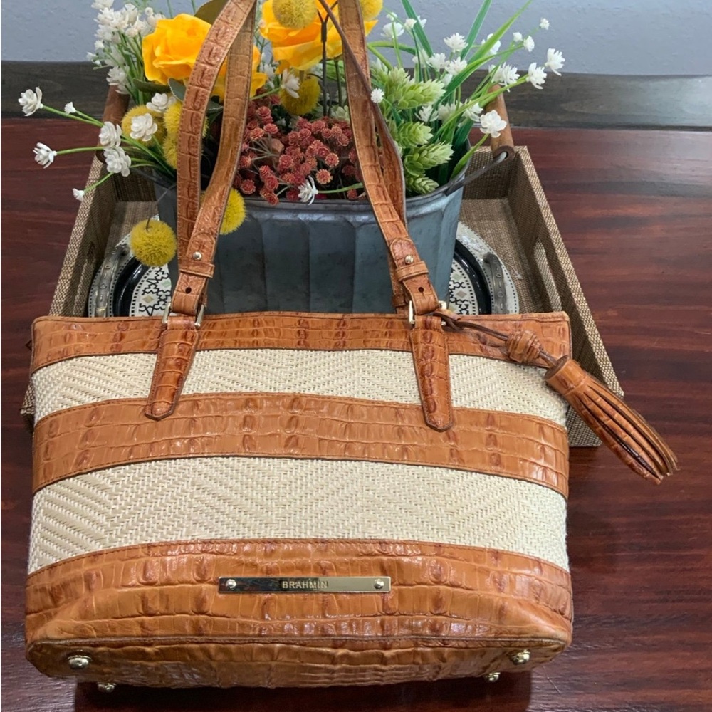 Brahmin Brown and Cream Tote Bag